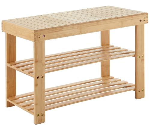 3-Tier Bamboo Shoe Rack Bench, Entryway Storage Organizer Seat
