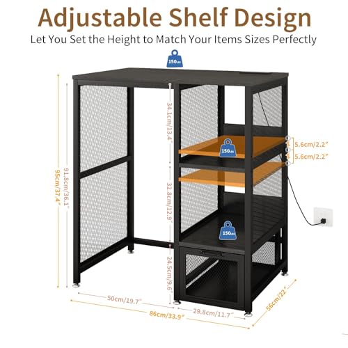 Kitchen Mini Fridge Stand with Power Outlet and Mesh Storage Drawer, Black