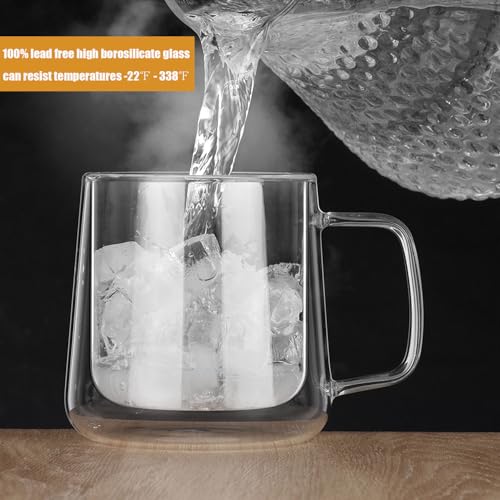 BNUNWISH 24OZ Double Wall Glass Coffee Mug Set of 2 - Insulated Clear Tea & Beer Cups