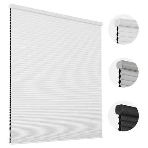 Cordless Blackout Cellular Shades, 35" W x 64" H, White - Thermal Insulated Honeycomb Blinds