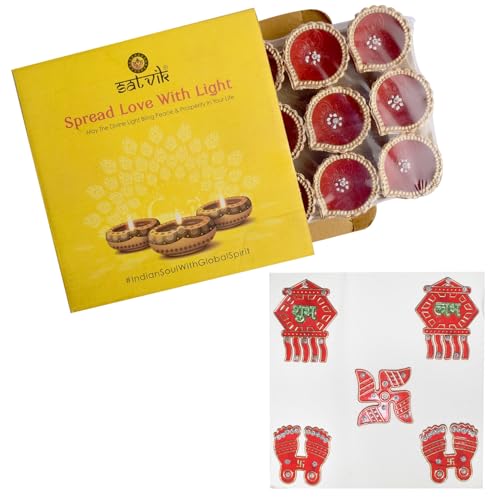 24-Piece Natural Terracotta Clay Diya Set with Shubh Labh Stickers