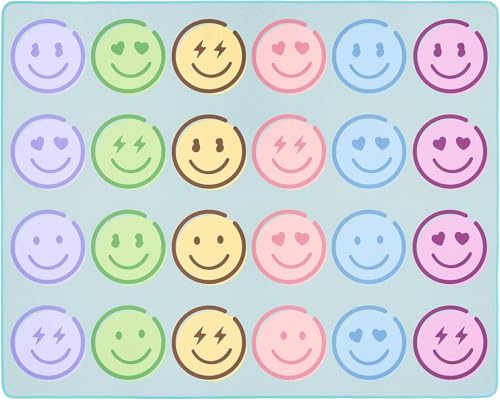 Pastel Smiley Face Classroom Rug, 8x10 ft Educational Play Carpet