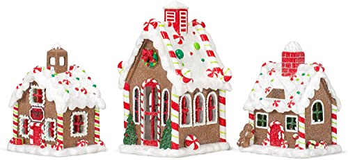 Red Gingerbread Village Porcelain Tea Light Set - Church & Houses, 6 Inches