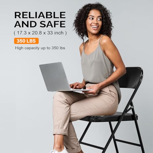 Heavy Duty Folding Chairs - All Steel Metal Frame, 350 lb Capacity, Set of 4