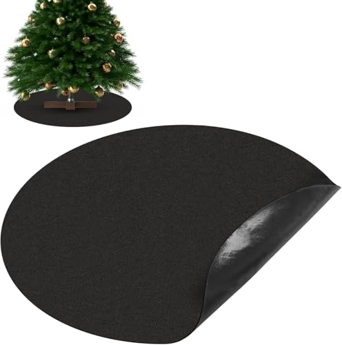 35-Inch Christmas Tree Stand Mat Black Felt Floor Protector Waterproof Non-Slip