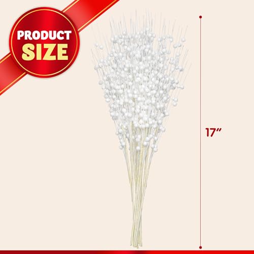 Joiedomi White 24 pcs Christmas Tree Berry Stem Glittery Twigs Holiday Decor