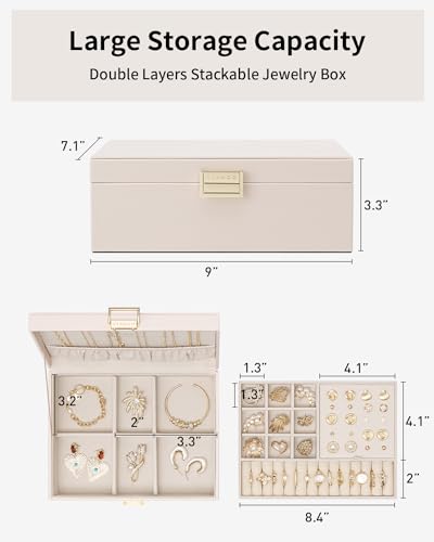 2-Layer Jewelry Box Organizer with Removable Tray, Apricot Pink