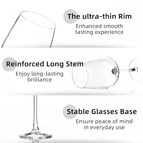 15oz Wine Glasses Set of 8, Heavy Duty Stemmed Glassware for Red and White Wine