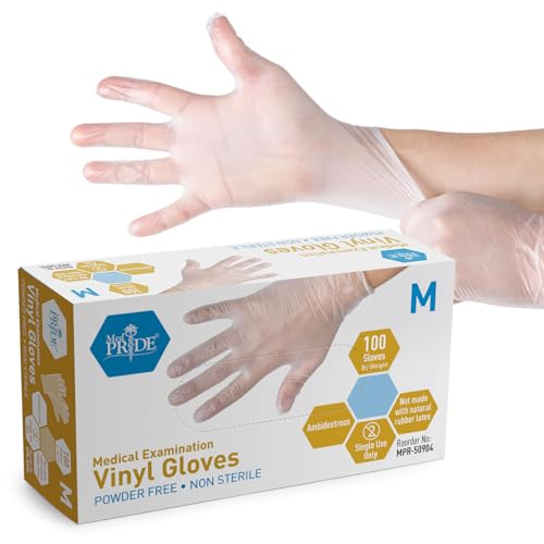 Vinyl Medical Exam Gloves - Powder & Latex Free, Medium (100 Count)