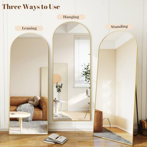 71x30 Arched Full Length Mirror, Gold Floor Mirror with Stand