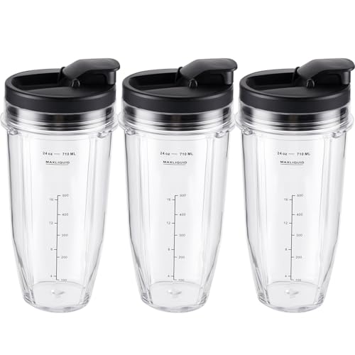 MEET JUICE 24oz Ninja Blender Cup Replacement Pack with Leak-Proof Lids – Compatible with Ninja BN401, BL450, BL456, BL480, BL2012, BN751, BN801, SS101, SS151