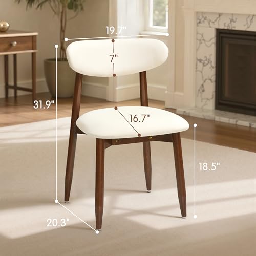 Mid-Century Modern Upholstered Dining Chairs Set of 4, Solid Wood, Beige