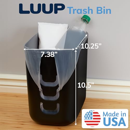 Black Plastic Trash Can 2.5 Gallon Wastebasket with Grocery Bag Hooks