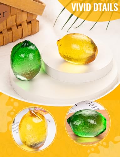 4-Piece Glass Lemon Figurine Set - 2 Inch Decorative Tabletop Fruit Ornaments