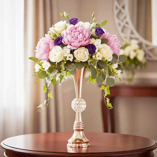 Crystal Gold Flower Vases 21.6in Trumpet Table Centers - Gold / 2pcs