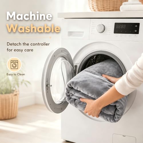 Electric Heated Blanket Full Size 72"x84" - Light Grey, 5 Heat Settings, Auto Shut Off