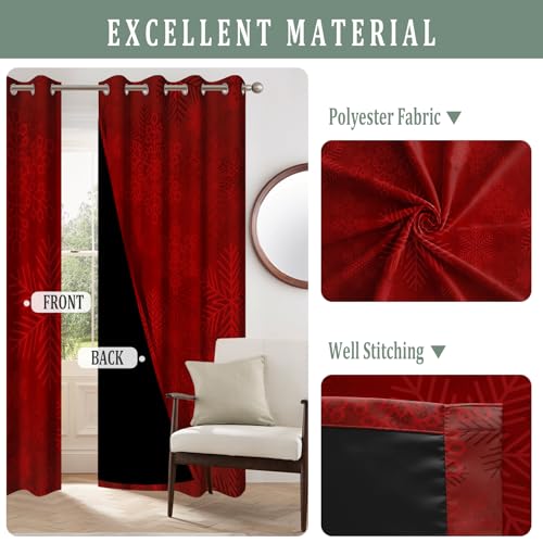 Red 42x84 Inch Blackout Curtains 2 Panels for Bedroom Living Room Thermal Insulated
