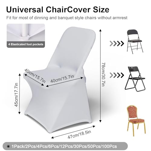 Stretch Spandex Folding Chair Covers - 100 Pcs White for Weddings
