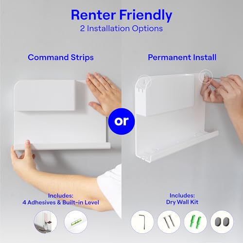 Floating Bedside Wall Organizer & Shelf with Built-In Level - White