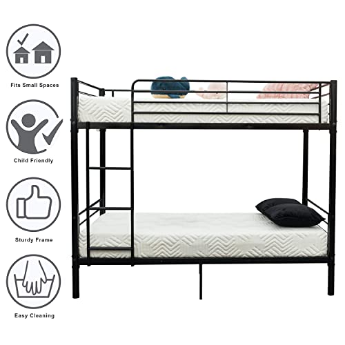 Heavy Duty Twin Over Twin Metal Bunk Bed with Safety Guardrail and Ladder