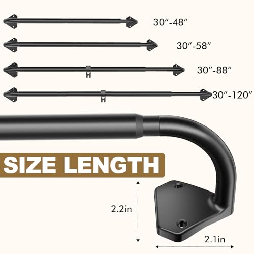 Adjustable Wrap-Around Blackout Curtain Rod, 30 to 48 Inch Industrial Steel