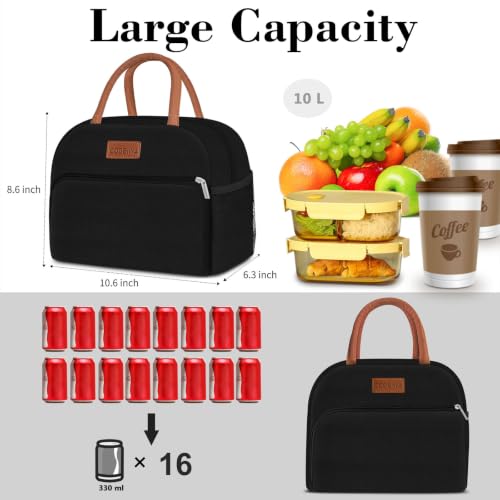 Insulated Lunch Bag Tote - 10L Leakproof Thermal Cooler Box for Work & Travel