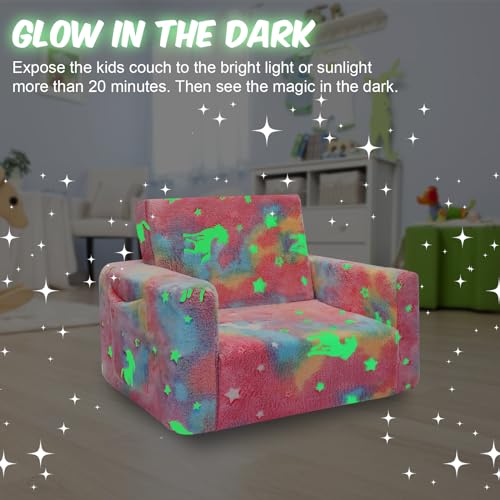 Fold-Out Kids Sofa Chair, Glow-in-the-Dark Convertible Toddler Lounger
