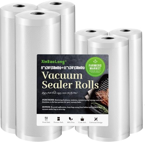 Vacuum Sealer Rolls 6 Pack - 8"x20' & 11"x20' Commercial Grade BPA Free