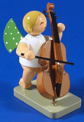 Wendt & Kühn Hand-Painted Angel Figurine with Double Bass - German Collectible