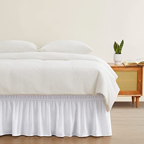 White Wrap Around Bed Skirt - Full Queen 18 Inch Drop Microfiber Dust Ruffle
