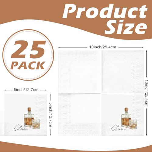 Whiskey Cocktail Napkins - 25 Pack, Fun Bourbon Design, Disposable Bar & Party Paper Picks