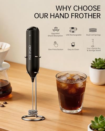 CIRCLE JOY Rechargeable Handheld Milk Frother with Stand, Black