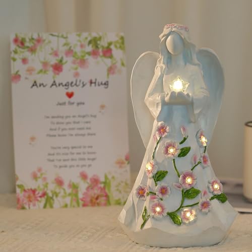 Guardian Angel Figurine with LED Star Light, 8.6-Inch Battery Operated