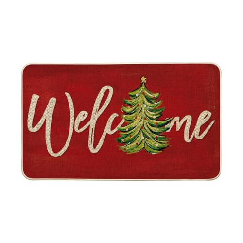 Artoid Mode Red Xmas Tree Welcome Doormat 17x29 Inch, Non-Slip Low-Profile Indoor Outdoor