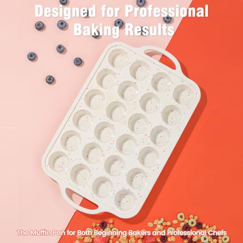 24-Cup Silicone Mini Muffin Pan with Metal Frame - Non-Stick Cupcake Tray