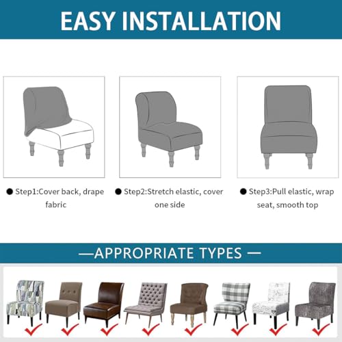Stretch Spandex Armless Accent Chair Slipcover - Blue Leaves