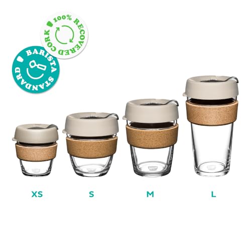 KeepCup Brew Cork Reusable Glass Coffee Cup 11.5 oz with Splashproof Lid