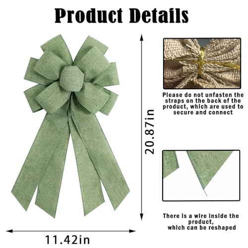 Sage Green Burlap Wreath Bow - 20x11 Large Farmhouse Ribbon Bow
