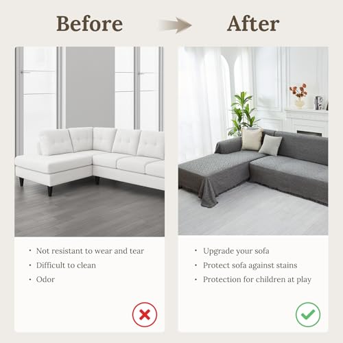 L Shape Sectional Couch Cover Set - Dark Grey XL, Washable & Pet Friendly