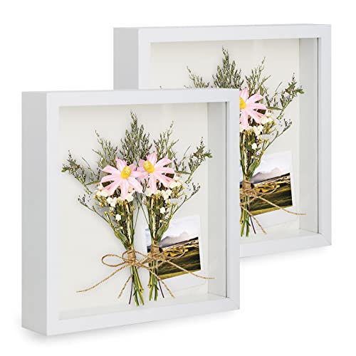 6x6 Shadow Box Frame Set, 3D Deep Picture Display Case with Glass - 2 Pack