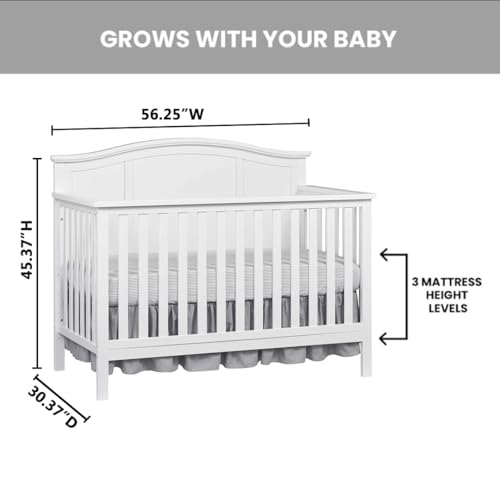 Emerson 4-in-1 Convertible Crib - Solid Wood Snow White Nursery Furniture