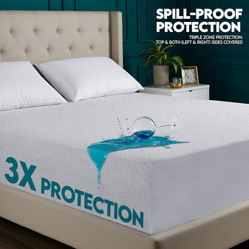 Utopia Bedding Dual Sided Mattress Protector with Waterproof Terry Top and Side Panels King Size 2 Pack, Soft and Breathable Mattress Cover, Fitted Style with Stretchable Elastic Pockets
