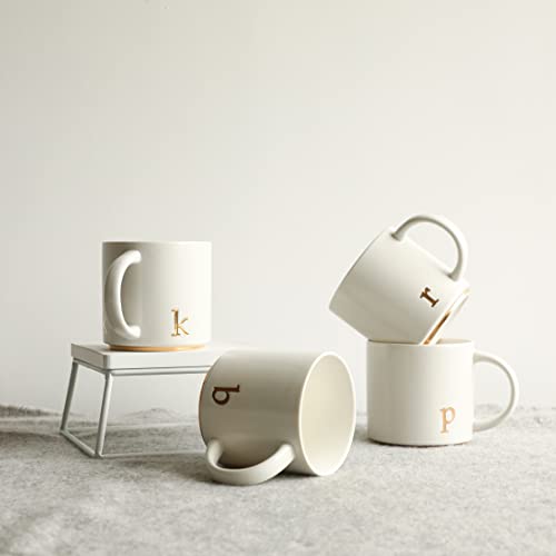 COLLECTIVE HOME Gold Monogram Ceramic Coffee Mug 15 oz with Gift Box