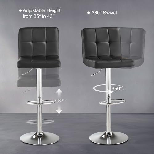 Adjustable Swivel Bar Stool with Back, PU Leather Counter Height Chair