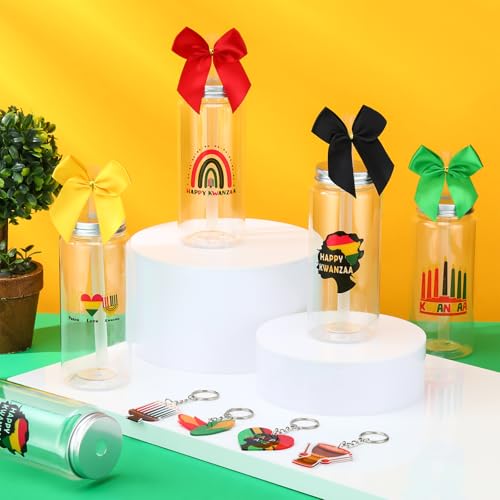 Kwanzaa Gift Set with 24 Plastic Cups, Lids, Straws, Keychains & Bows