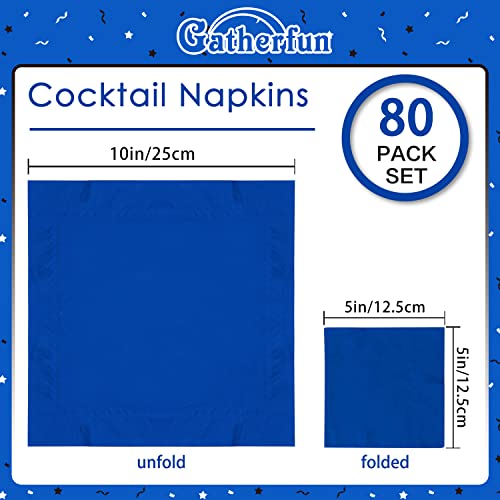 Gatherfun Blue 3-Ply Disposable Cocktail Napkins 80PCS 10x10 Inch / 5x5 Inch Party Tableware