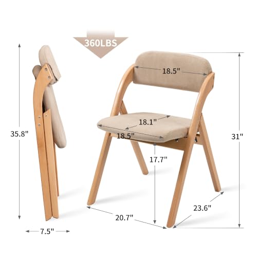 Wooden Folding Chairs with Padded Cushion, 4-Pack - Khaki