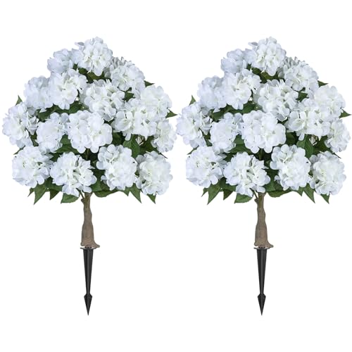 33-Inch Artificial Hydrangea Topiary Ball Trees for Porch, 2-Pack