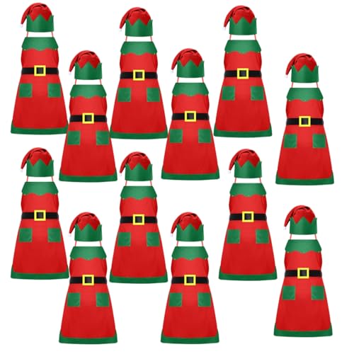 Handepo 12 Sets Christmas Apron and Hat Elf Costume Kit for Adults Women Red Classic