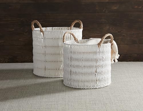 Woven Paper Rope Nested Baskets with Willow Handles, Set of 2